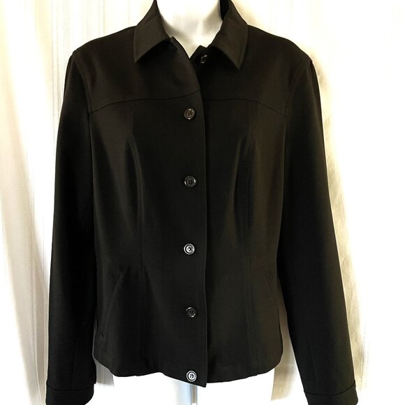 TALBOTS Stretch Size 8 Black Blazer Suit Jacket Solid Black Classy! - Picture 1 of 6